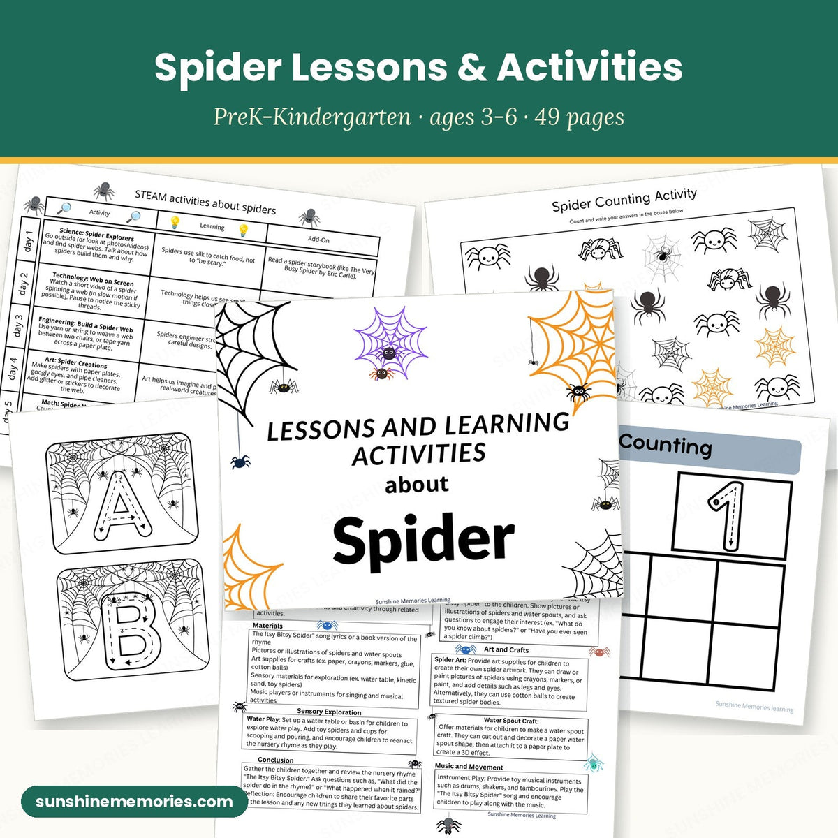 Spider Lessons and Activities: 49 pages of spider lessons and printables for PreK and kindergarten