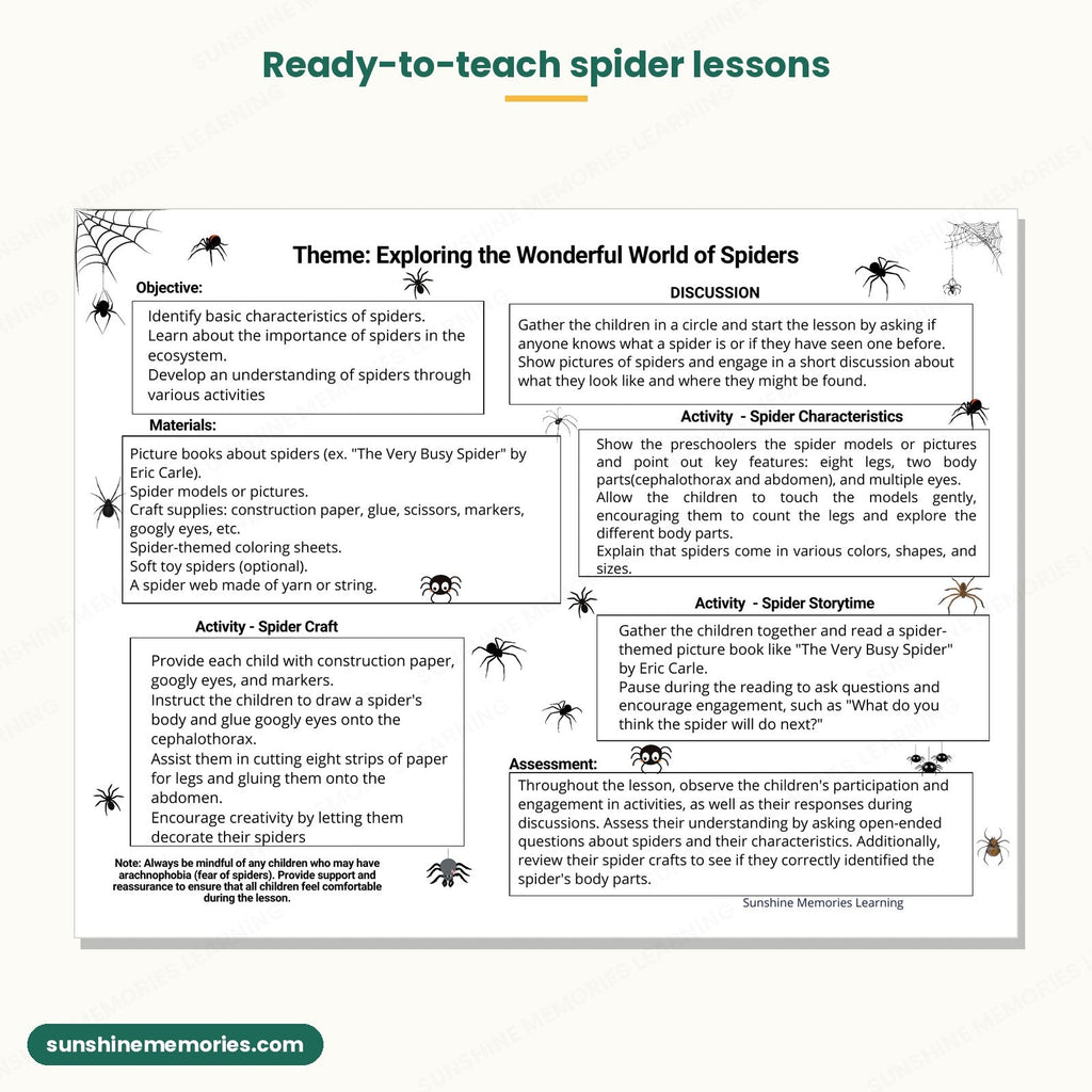Exploring the Wonderful World of Spiders lesson plan with craft, storytime and assessment