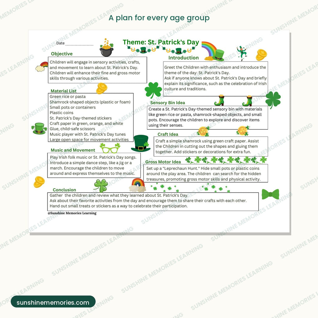The preschool Saint Patrick's Day lesson plan, with sensory, science and craft ideas