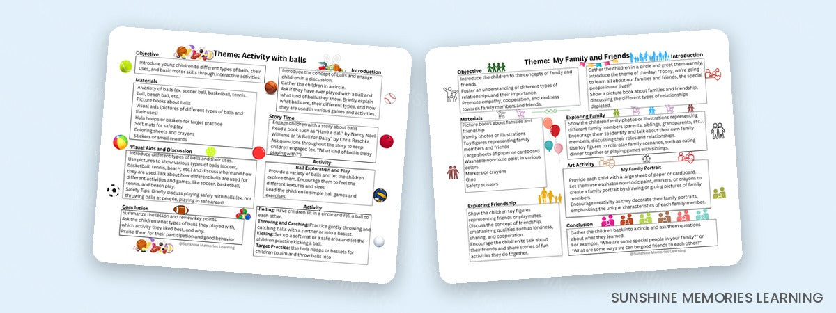 Toddler curriculum themed week sample pages
